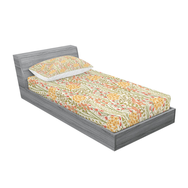 Microfiber Floral Sheet Set, Twin Sheet Set with 1 Pillowcase, Floral 1