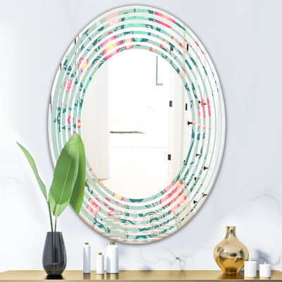 Designart 'Spring Floral Pattern In Soft Pastel Colours' Modern Wall Mirror - Wave