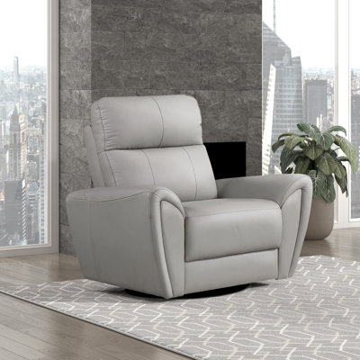 Shandal 38.5" Modern & Contemporary Swivel Glider Chair with Top Grain Leather, 360-Degree Swivel, Foam over Pocket Coils