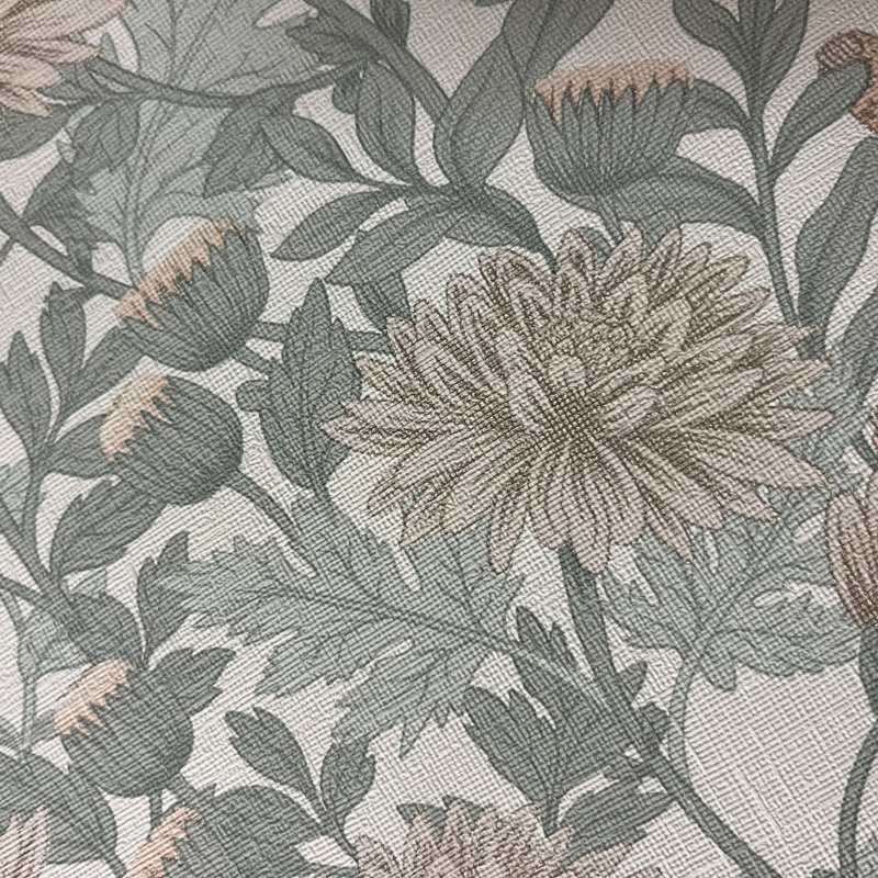 Papier peint floral avec sonate jaune et gris, Beige