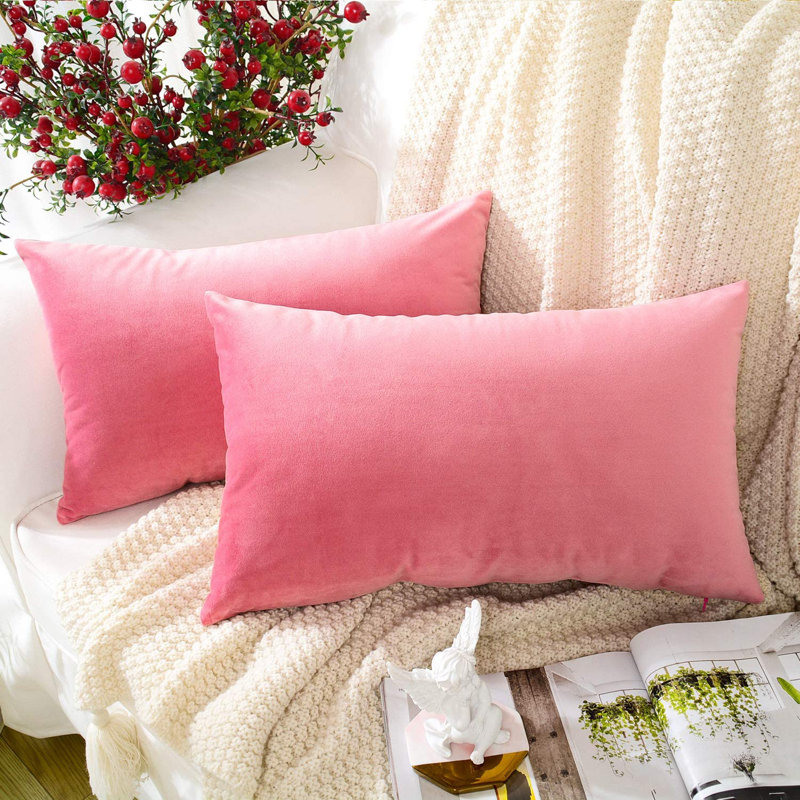 Housse de coussin en velours uni, Rose, H 12 po x l 20 po