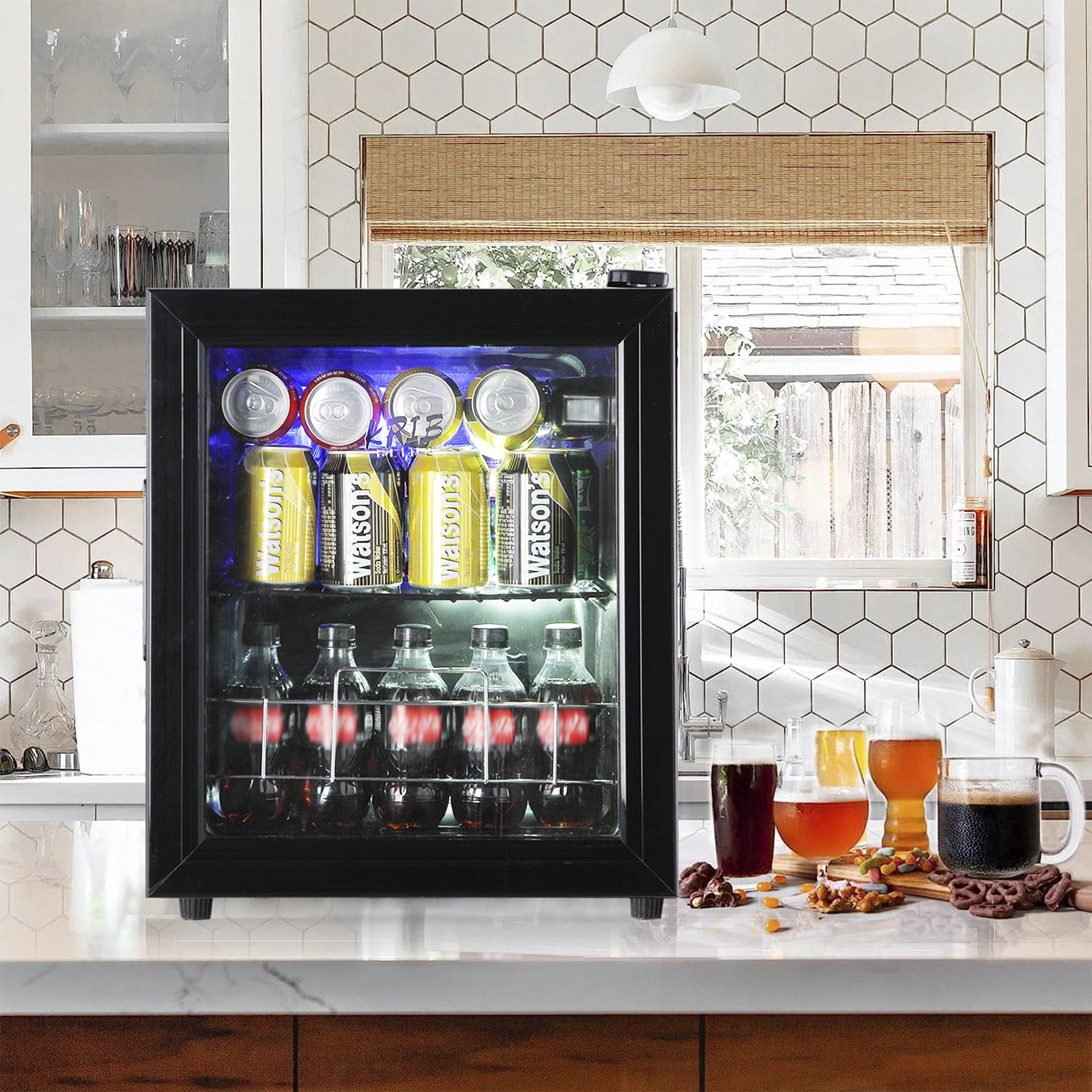 Jeremy Cass 80 Cans (12 oz.) 1.6 Cubic Feet Freestanding Beverage  Refrigerator with Wine Storage