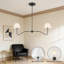Lustre moderne moderne, luminaire suspendu réglable de 55 pouces avec abat-jour en tissu blanc pour îlot de cuisine, salle à manger, salon ou chambre à coucher