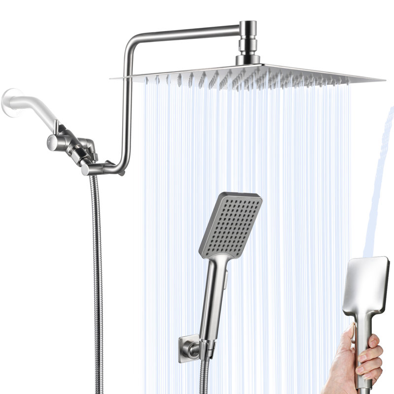 Pomme de douche multifonctionnelle réglable et double avec combiné portable, Nickel brossé