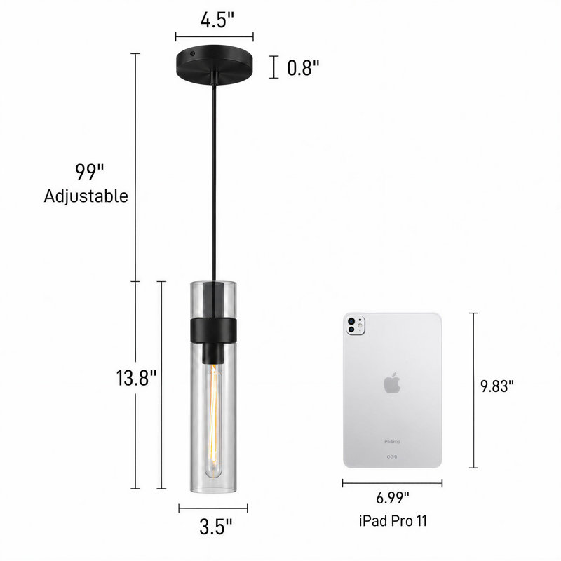 Luminaire suspendu pour îlot de cuisine 1 lumière, Noir mat