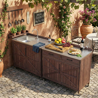 2 Piece Modular Outdoor Kitchen Island Series, Solid Wood Patio Kitchen Set