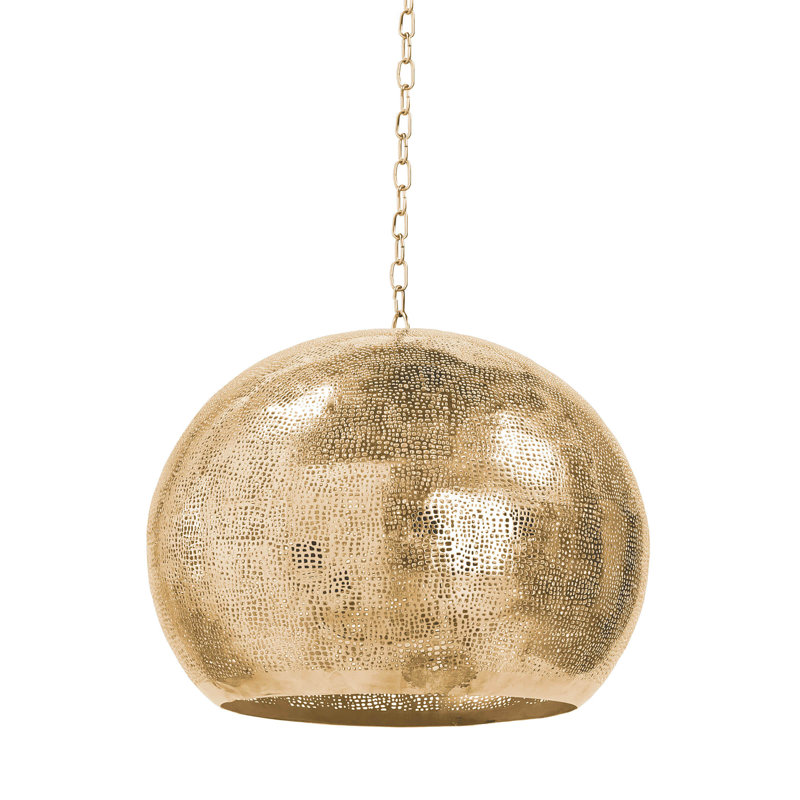 Pierced Metal Sphere Pendant, Natural Brass