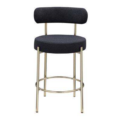 Chaises de bar de 26 po de hauteur - Revêtement moderne, pieds en laiton brossé, dossier rond bas pour salle d'étude, cuisine de salle à manger de hauteur noire, (2