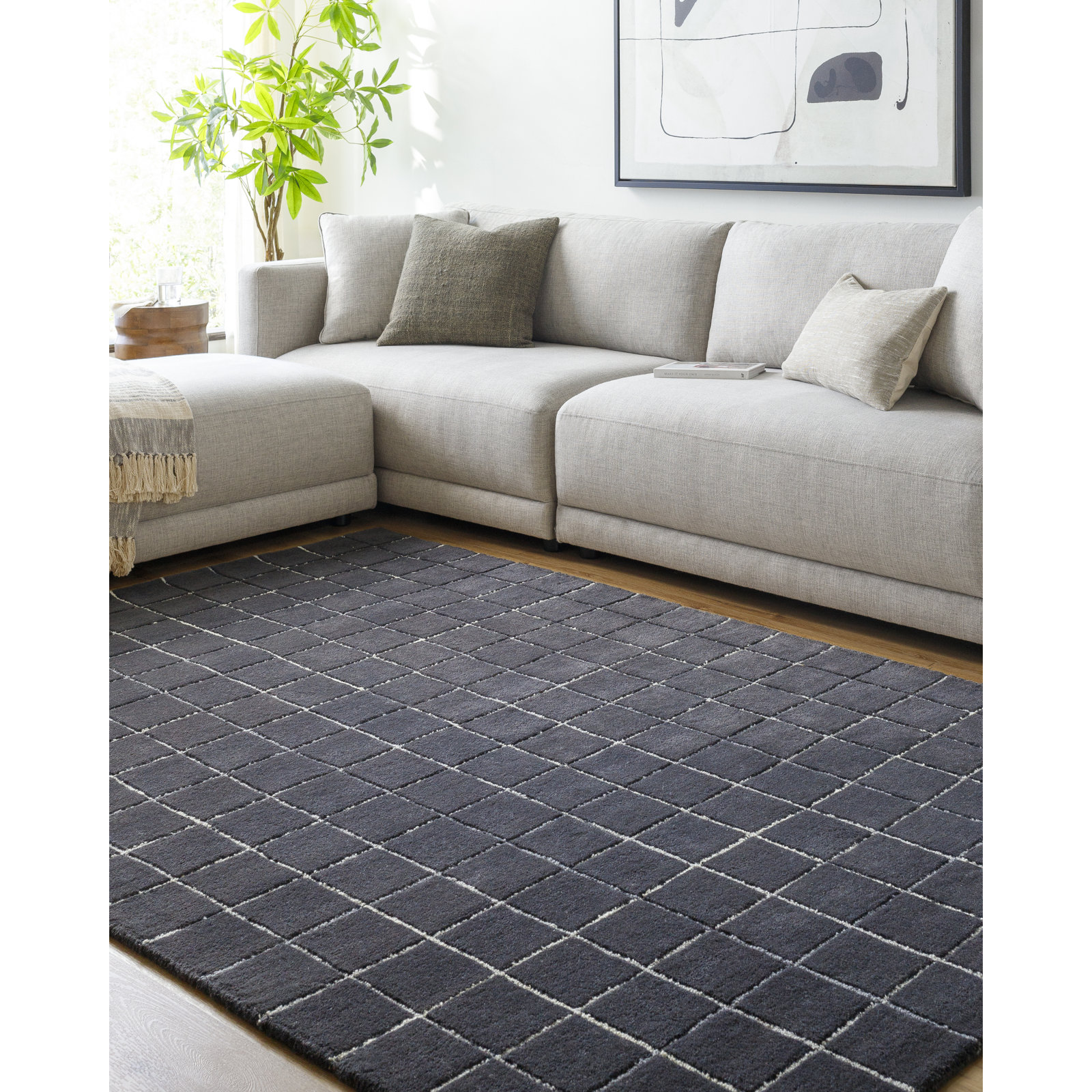 Mallory Hand-Woven Marine Blue Checkered Rug, Rectangle 5' x 8'