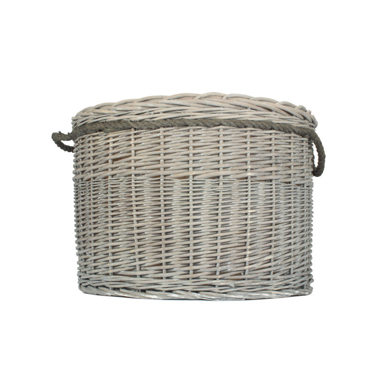 Wicker Storage Basket with Lining, 42cm H x 60cm W x 60cm D, Grey Wash