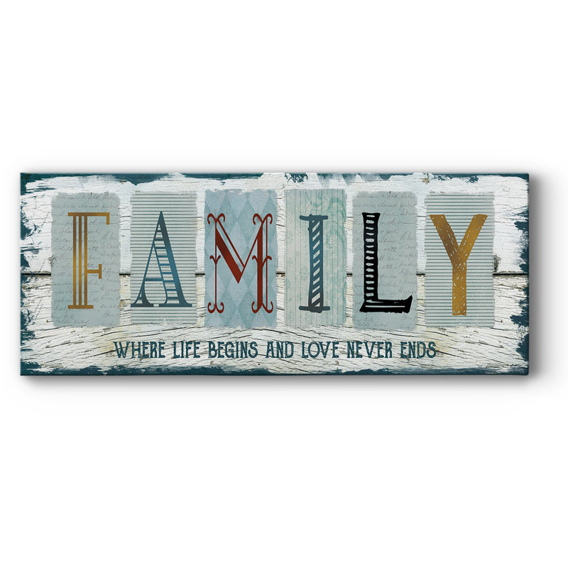 Famille où la vie, H 12 po x l 30 po x P 1,5 po