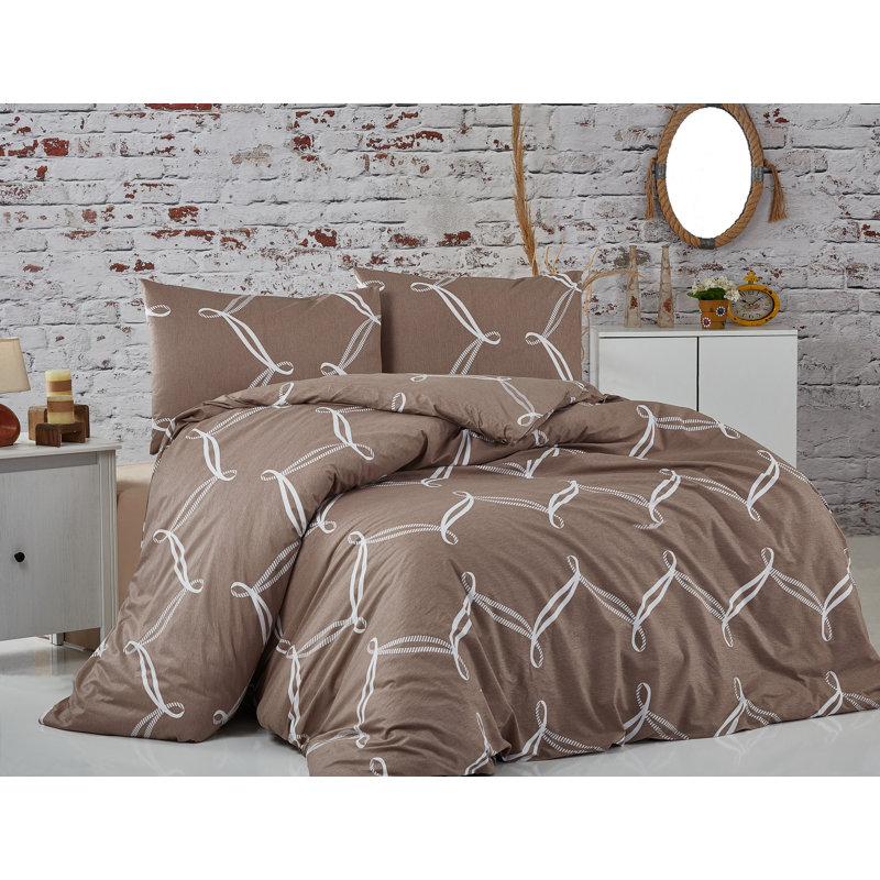 Ensemble de housse de couette 100% coton brun / blanc Bormann, Housse de couette double TG + 3 pièces supplémen
