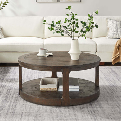 40Inch Large Curved 2 Tier Traditional Round Circle Wooden Centre Coffee Table,Rounded Wooden Table With Wheels ,Table For Living Room,Office,Apartment