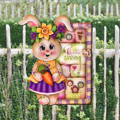 Crochet de porte de lapin de printemps fabriqué à la main - décoration de Pâques rustique - art mural saisonnier par J. Mills-Price