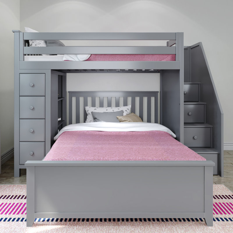 Helfriede Kids Bunk Bed with Drawers, Twin Over Twin, Gray
