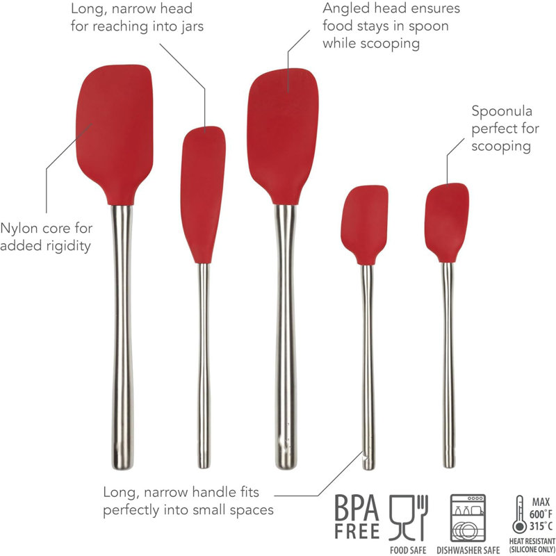 Stainless Steel Handle Silicone Scraper Set, 5-Piece