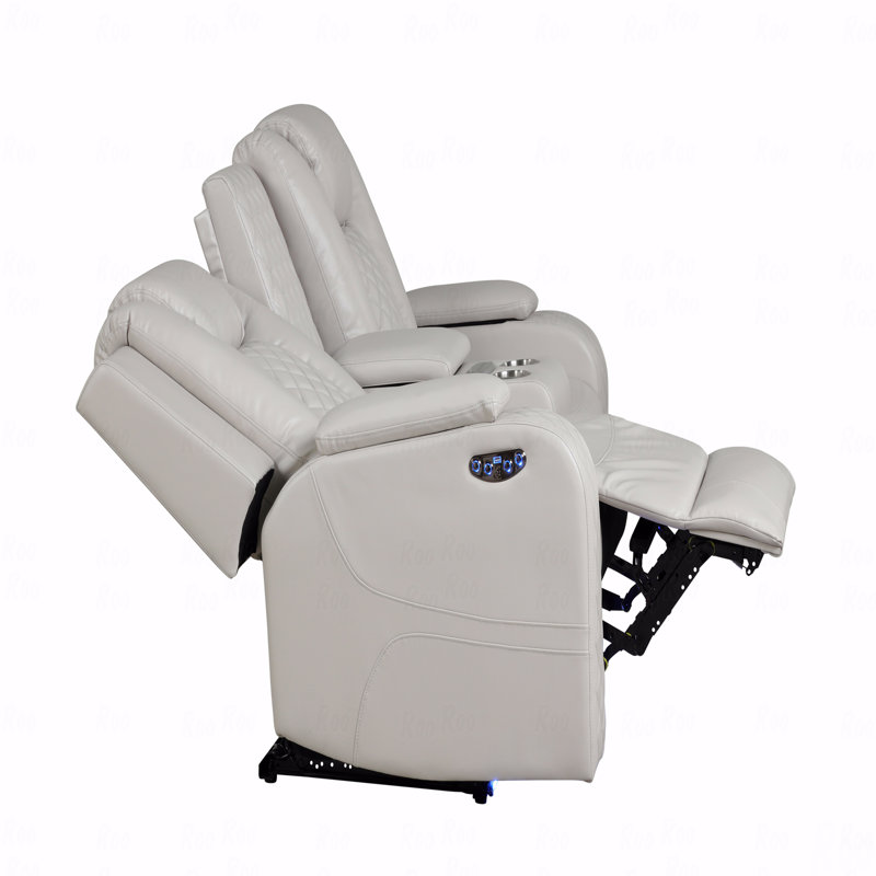 LED Light And With Power Recliner Function 3 PC Made With Faux Leather Upholstered In Ice
