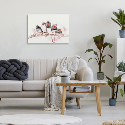 Cinq oiseaux sur une toile, par Cady