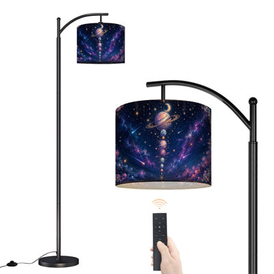  Lampe sur pied arquée avec alignement céleste, planètes, nébuleuse, étoiles, galaxie cosmique, grande lampe sur pied moderne, abat-jour réglable en lin, 3 températures de couleur