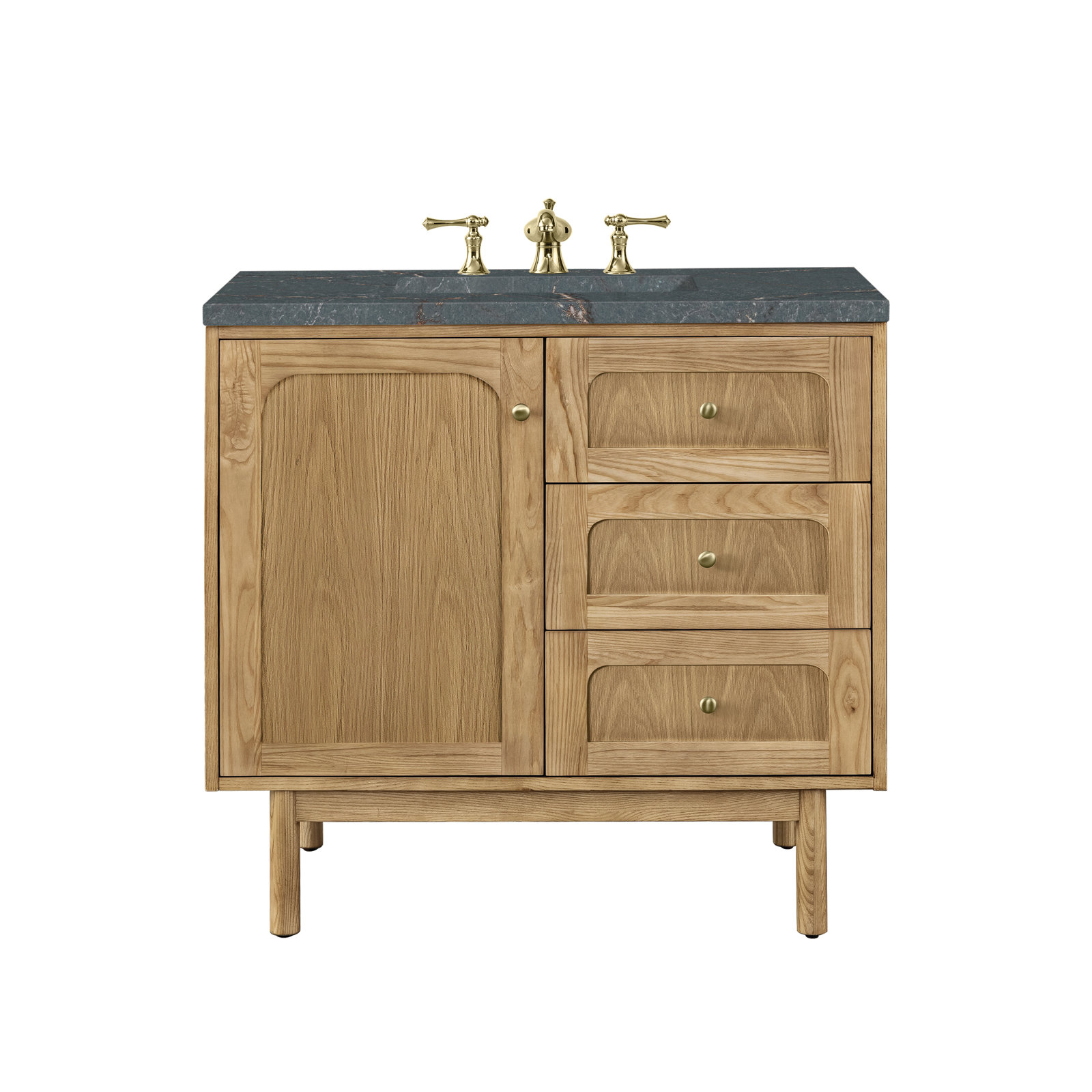 Laurent 36'' W Single Vanity, Parisien Bleu, 8" Widespread, Light Natural Oak