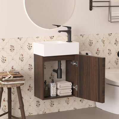 16" Wall-Mounted Bathroom Vanity with Integrated Composite Acrylic Sink