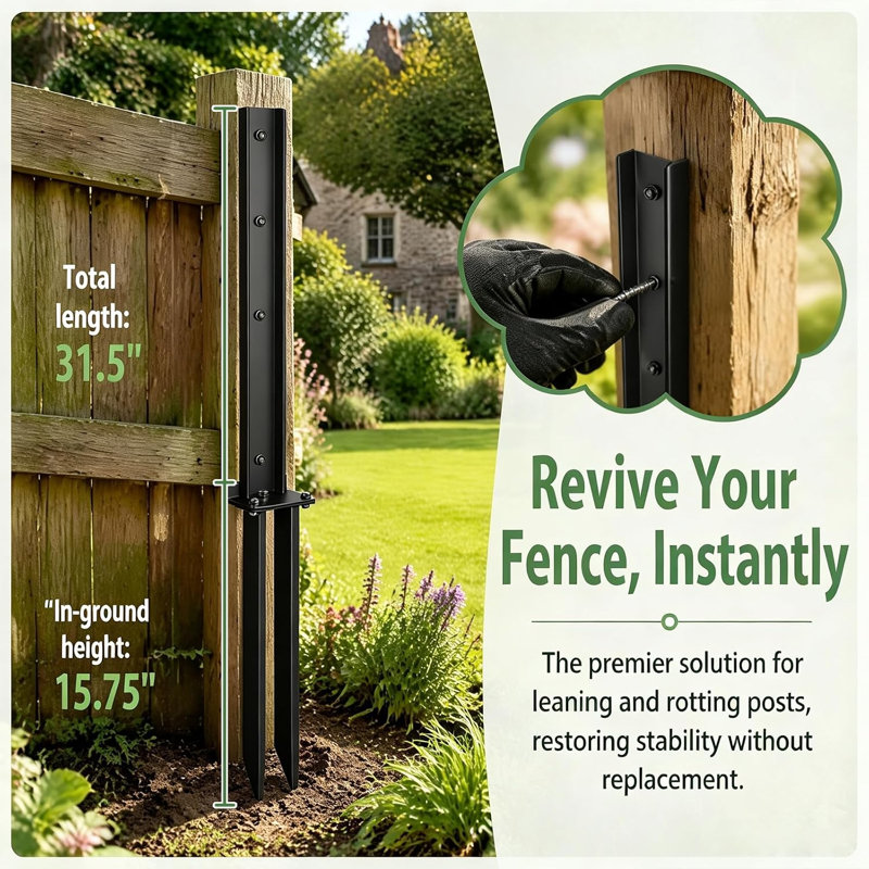 4 Pack Fence Post Repair Kit Ground Spike for Repairing Tilted/Broken Wood Posts
