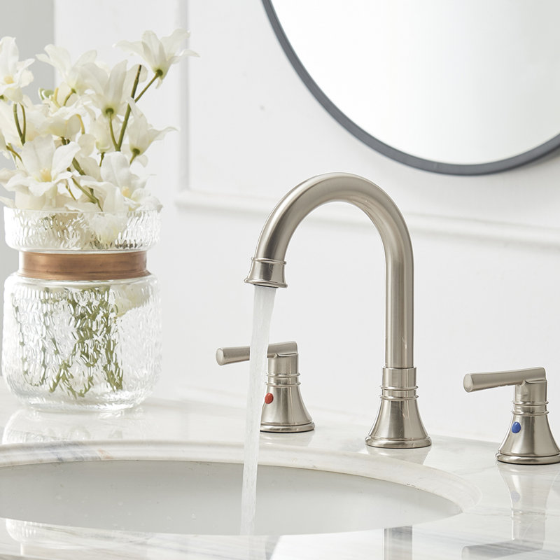 Widespread 2-handle Bathroom Faucet with Drain Assembly, Brushed Nickel