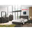 Grand lit gris de style contemporain, tête de lit chic avec lignes épurées, mobilier de chambre à coucher, conception en bois massif sans sommier, nécessaire