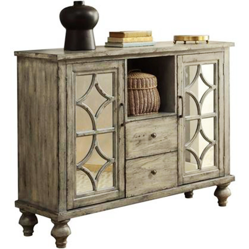 Velika Weathered Gray 53'' Wood Console Table with Mirrored Storage