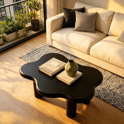 40-Inch Cloud-Shaped Coffee Table With 4 Round Table Legs, Suitable For Living Rooms, Black
