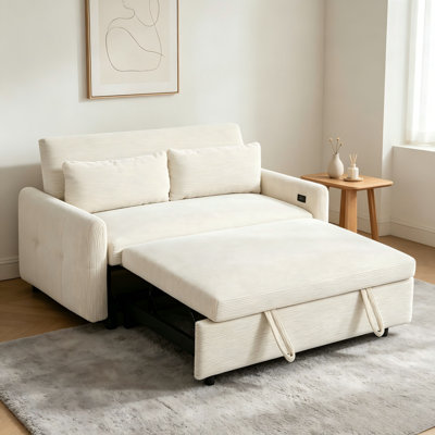 57" Pull-Out Loveseat Sofa Bed with USB & Adjustable Backrest