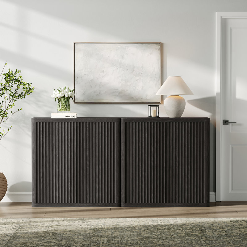 Buffet 2 portes avec tablettes réglables l 34,6 po Cesiro, Aulne gris foncé, 2 pièces