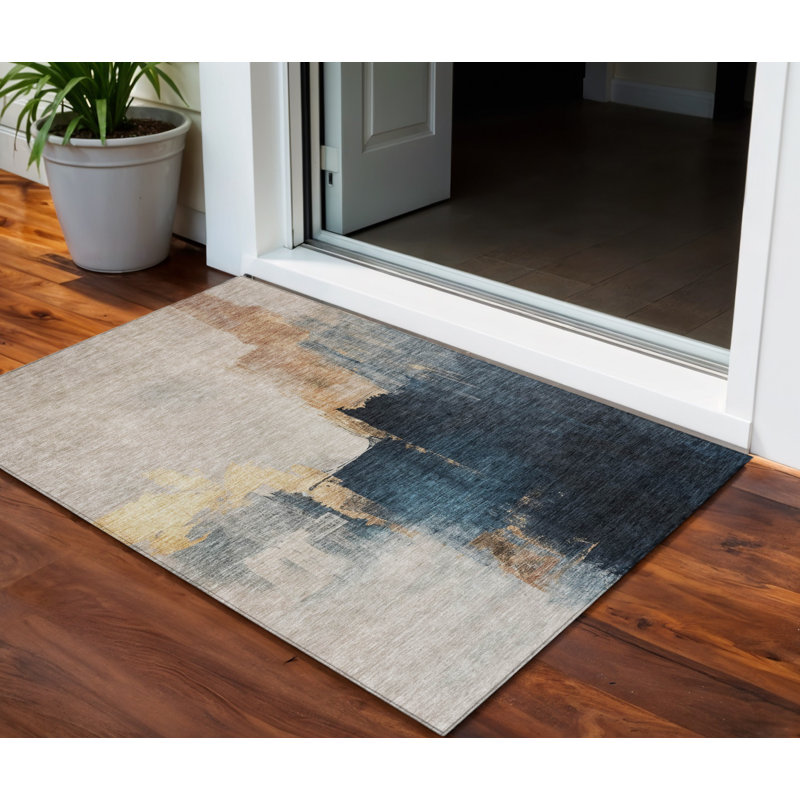 Tapis intérieur / extérieur taupe noir et bleu 3 pi x 5 pi HomeRoots