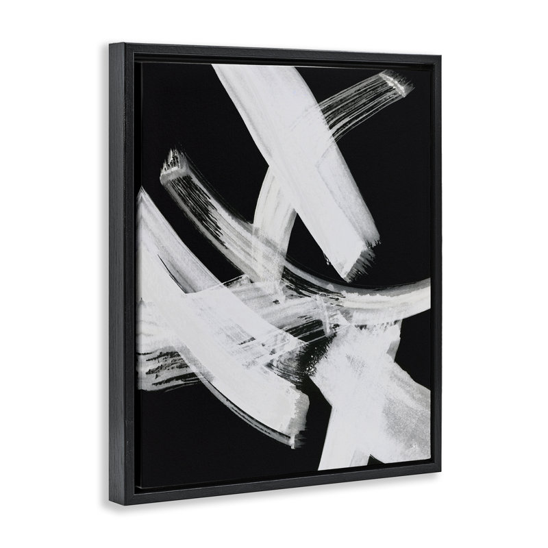 «Curved Chaotic Brushstrokes», art mural encadré flottant par Susan Jill, H 31 po x l 25 po, Cadre flottant noir de jais
