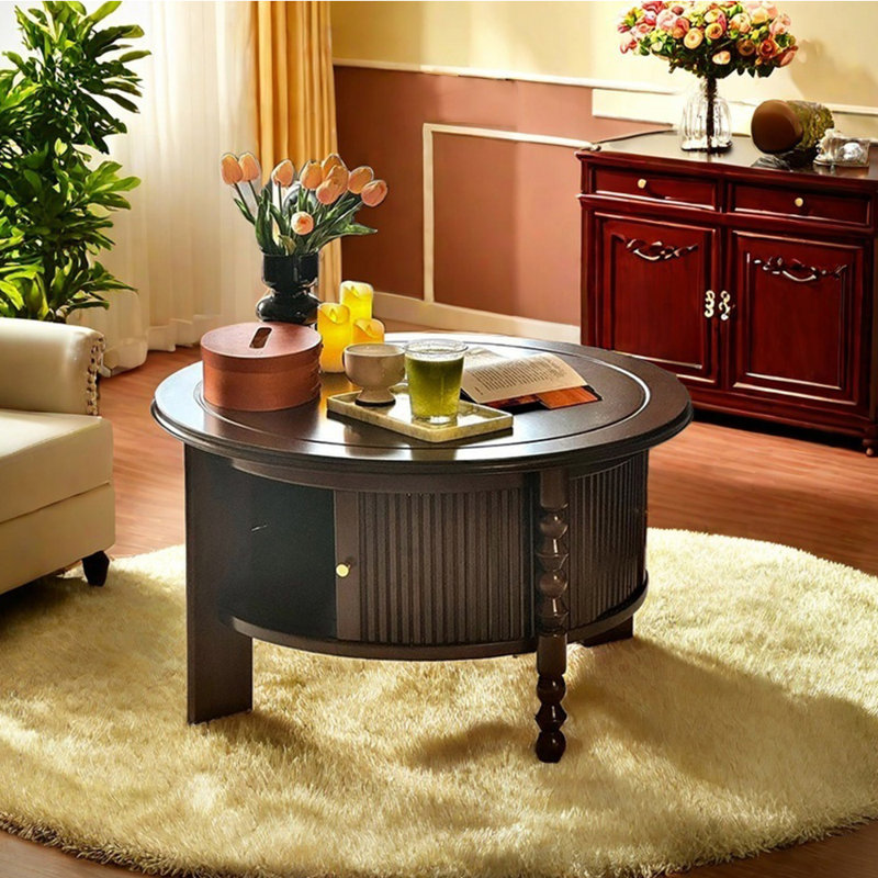 Table à thé ronde en bois massif cerise, H 17,71 po x L 31,49 po x l 31,49 po