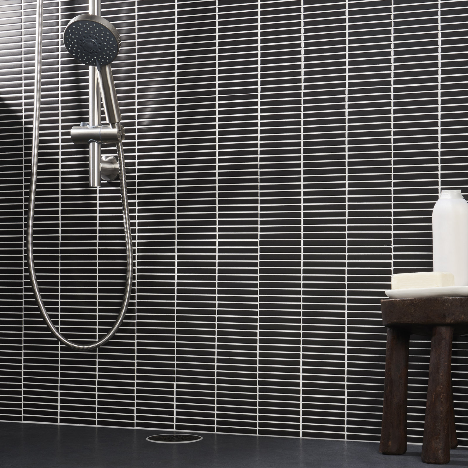 11" x 12" Porcelain Mosaic Tile, Matte Black