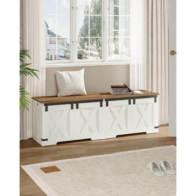 Banc de rangement Farmhouse avec couvercle relevable, coffre de rangement extra long pour le vestibule, le salon ou la chambre à coucher, conception en bois durable avec couvercle à charnières