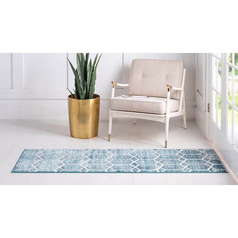 Tapis contemporain Clidy de couleur arctique, Tapis de couloir 3 pi x 10 pi