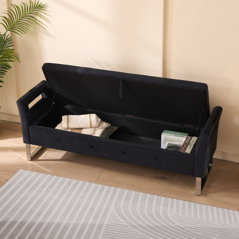 67.89" W Tufted Upholstered Storage Bench, Black