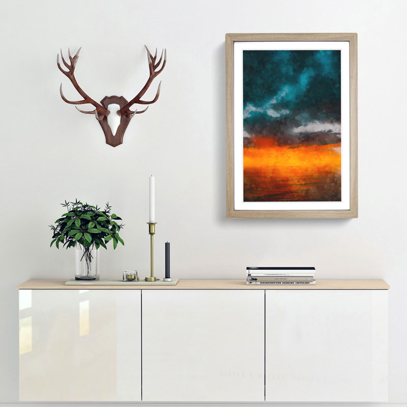 Sunset over Catalina Island - Picture Frame Graphic Art Print, Oak Framed, 87cm H x 62cm W x 2cm D