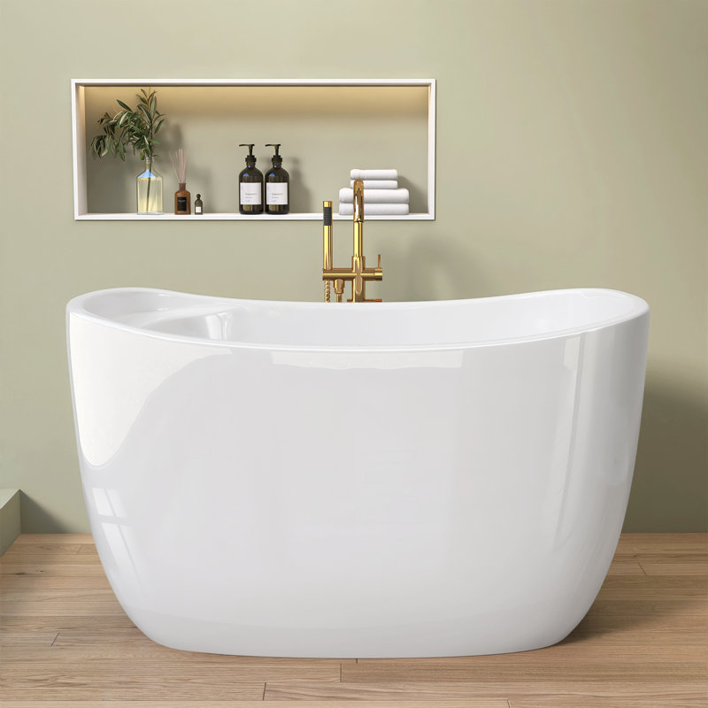 47''Acrylic Freestanding Soaking Bathtub, Sit-In Design With Contemporary Design For Soaking And Bathing, Sit-In Design With Chrome Overflow And Drain