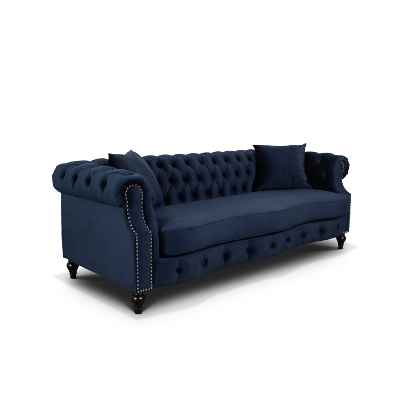 Mitchellville 3 Seater Velvet Scroll Arms Sofa, Navy Blue