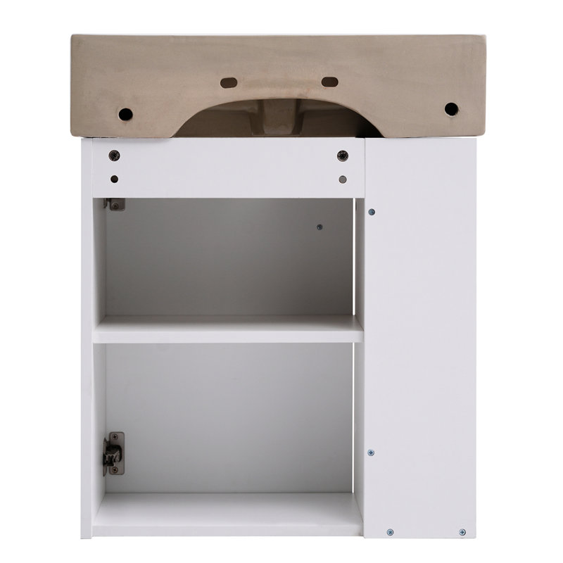 21.6Inch Bathroom Vanity - Ceramic Basin, Left Side Storage Holder, Contemporary Style, White Modern With Sink 21.6Inch, Storage, Compact,