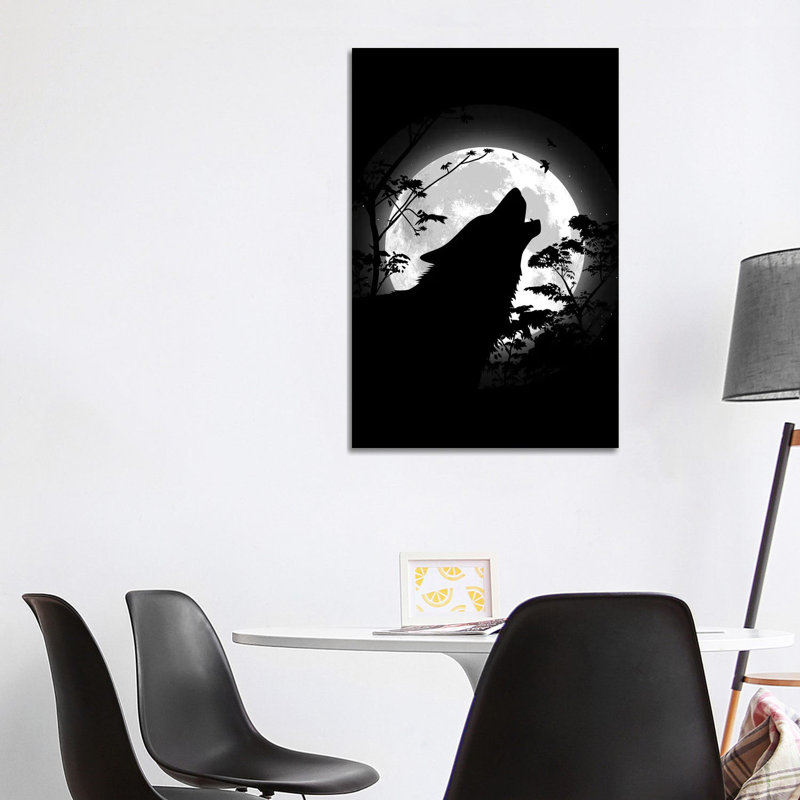 Howling Wolf Under The Moon by Alberto Perez - Wrapped Canvas Print, 101.6 cm H x 66.04 cm W