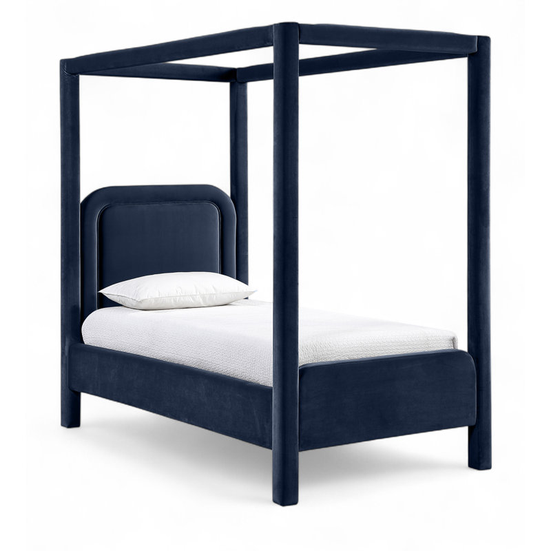 Lit tapissier Salina, Velours marine, Simple