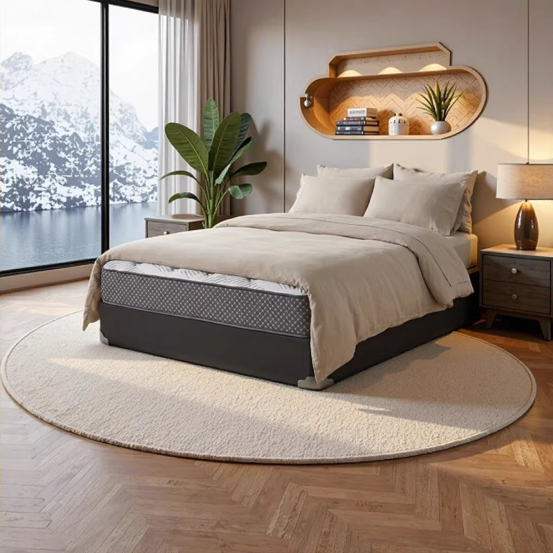 Matelas simple hybride matelassé 13 po, gris - ferme, fabriqué aux États-Unis avec de la mousse viscoélastique imprégnée de gel et des ressorts enveloppés