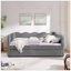 Lit de jour Cozy Gingham avec deux tiroirs de rangement, port USB et adorable tissu en forme de vague-129675776