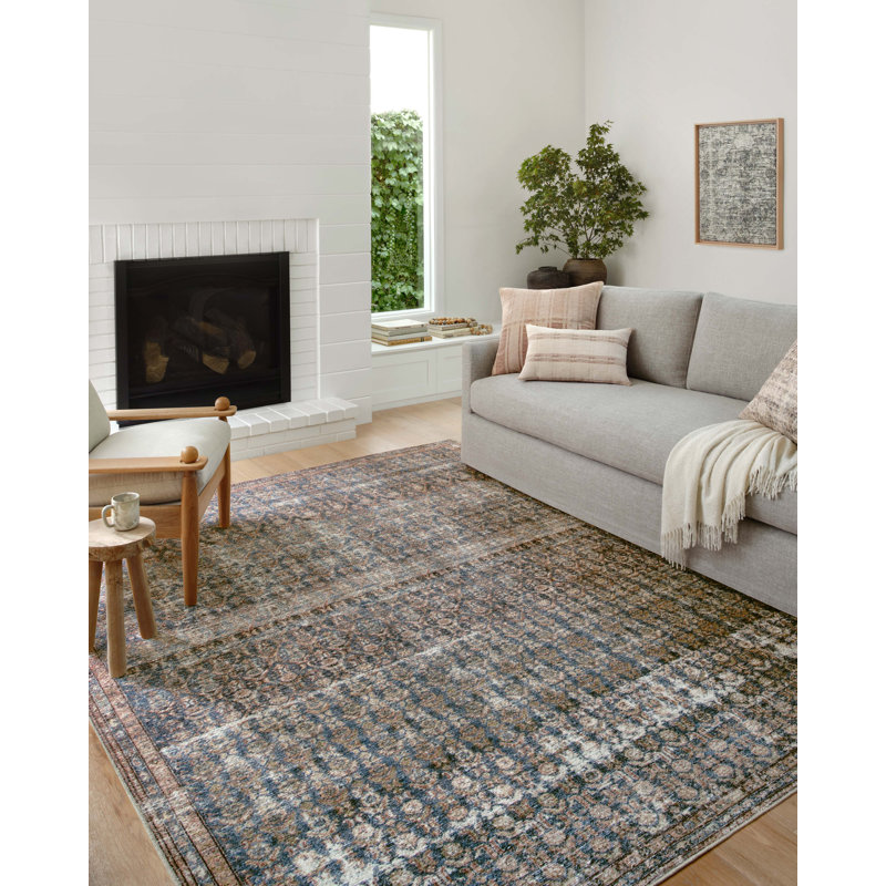 Ocean Blue Distressed Rectangular Synthetic Area Rug 3'6" x 5'6"