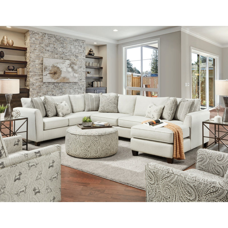 140.4" W Transitional Sectional, Ivory