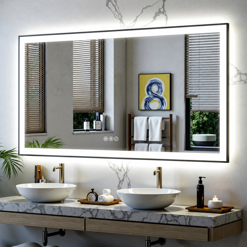 Bright Matte Aluminum Vanity Mirror with Front & Back LED Lights, 3 Color Temperatures, Dimmable, Anti-Fog Tempered Glass, Memory Function & ETL Listed